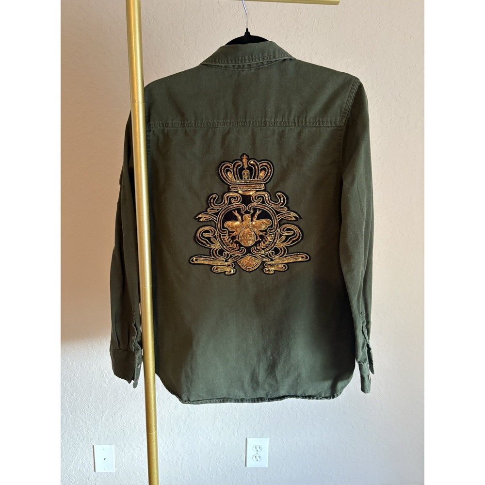 Women's Queen Bee Theme Military Utility Shirt Jacket Size M Streetwear Grunge